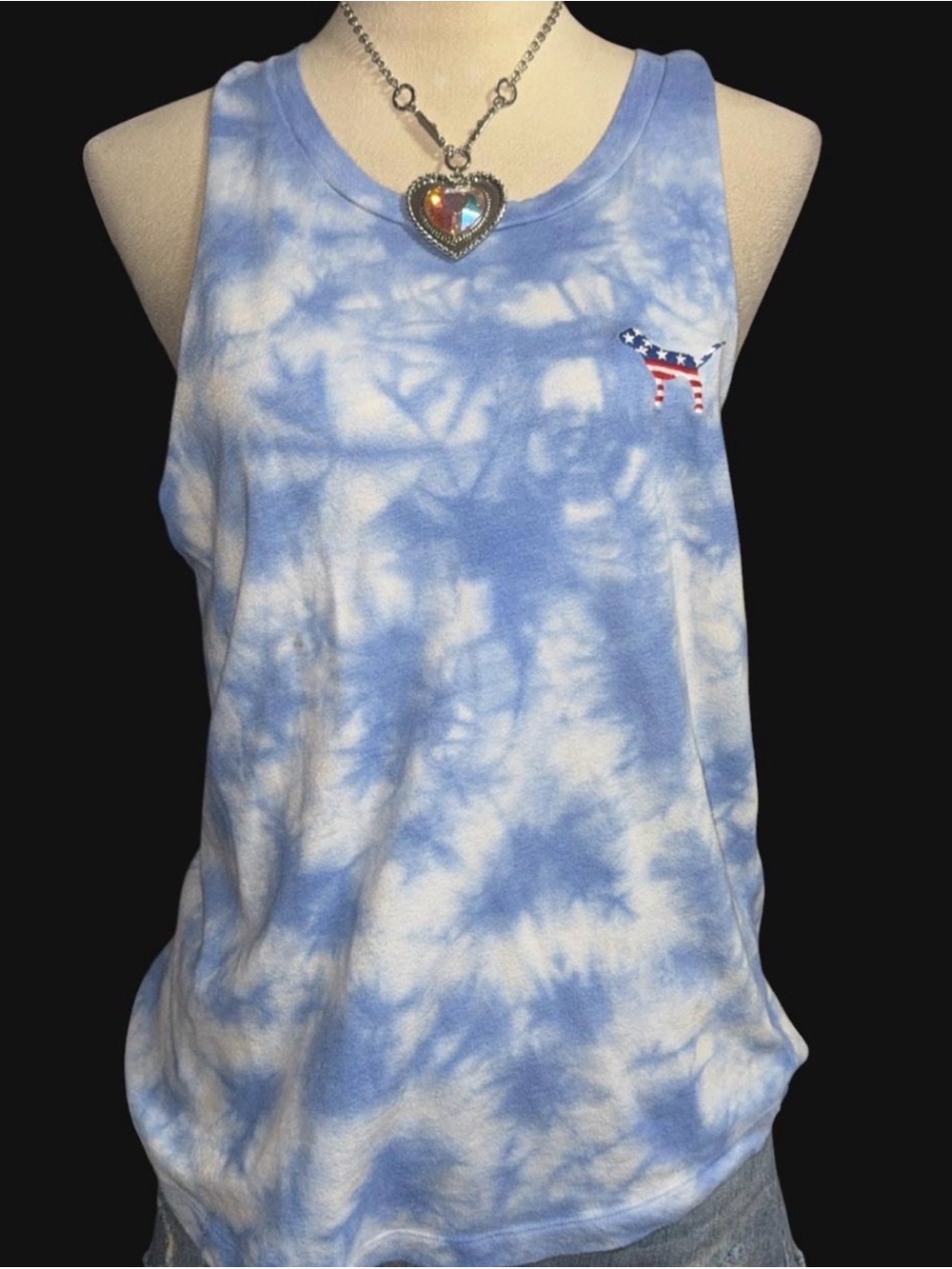 PINK Victoria's Secret Blue and White Tie-Dye Tank Top
